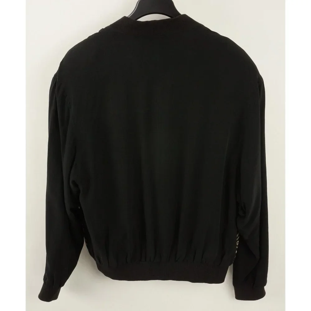 Vintage‎ Genelli 100% Silk Men's XL Black Retro Geometric Floral Satin Cardigan